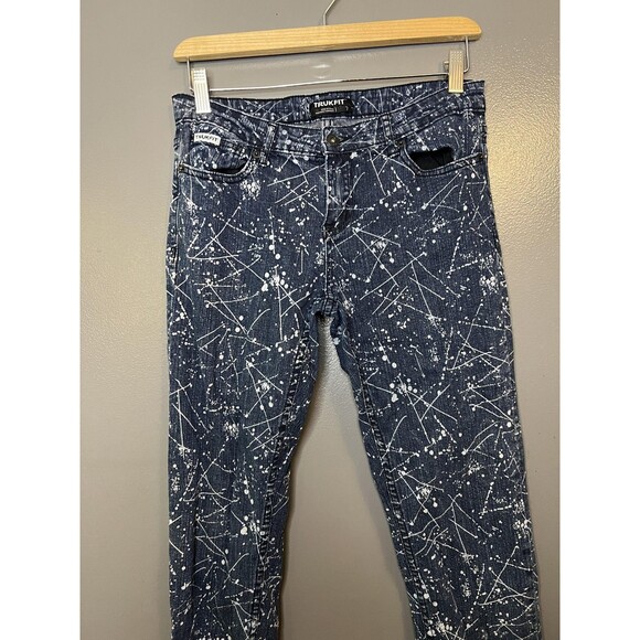 TRUKFIT Jeans Womens 7 Blue Paint Splatter Skinny Denim Stretch Streetwear Art - Picture 1 of 10